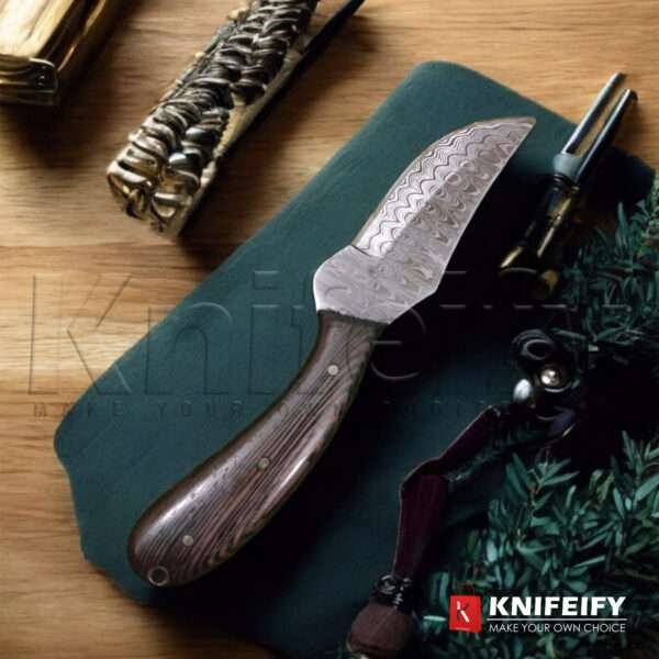 Damascus edc Fixed Blade Knife - 8 Inches Handmade Knife with Leather Sheath - Image 2